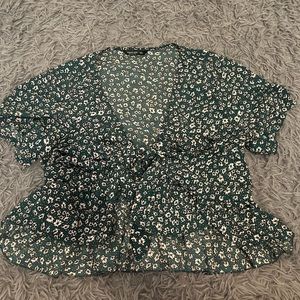 Green Floral Wrap Top